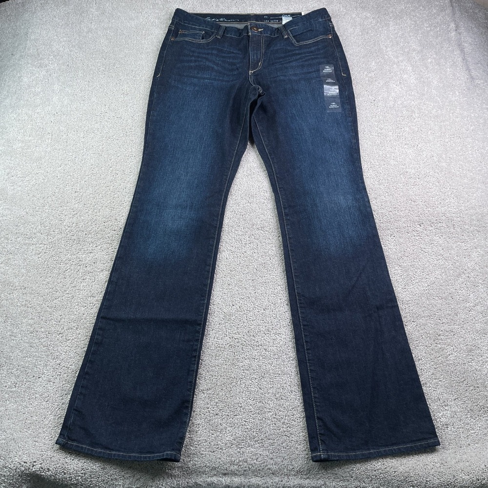 NEW Eddie Bauer Jeans Women 12 Long Blue Curvy Bootcut Mid Rise Stretch Denim